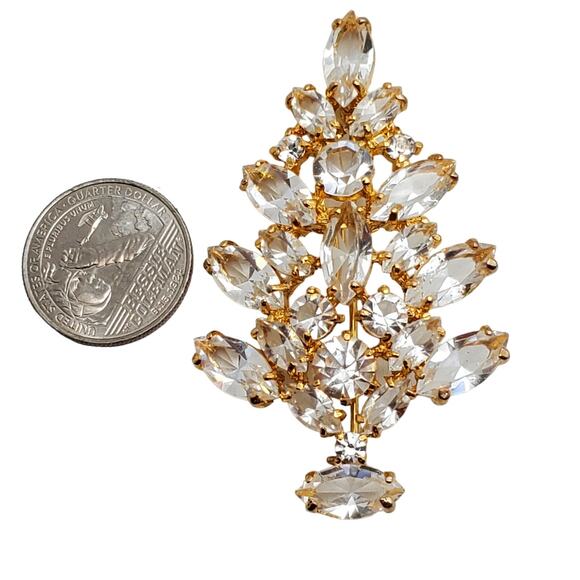 Eisenberg Ice Tree Brooch Clear Glass Stones Gold Tone Pin Pine Holiday Xmas - Picture 4 of 7